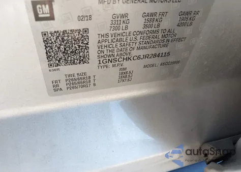 2018 Chevrolet Suburban Lt z USA, uszkodzony, nr VIN 1GNSCHKC6JR284115